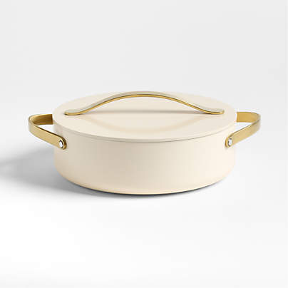 Caraway ® Cookware Plus 6-Qt. Cream Ceramic Non-Stick Rondeau Pan with Gold Hardware