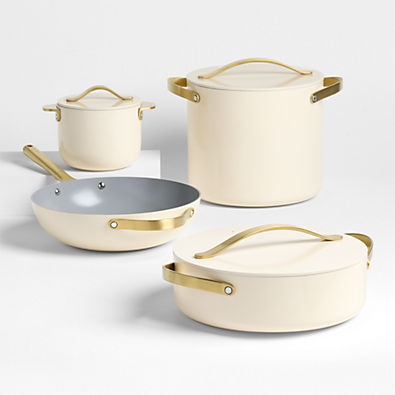 View Caraway ® Cookware+ Cream Ceramic Non-Stick 8-Piece Cookware Set with Gold Hardware details