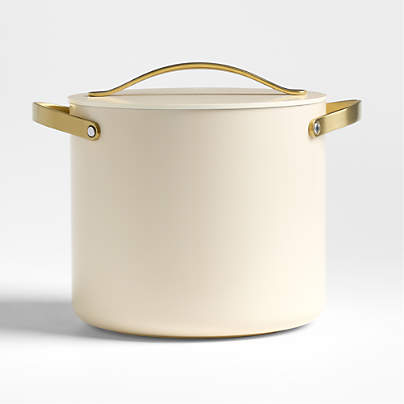 Caraway ® Cookware Plus Cream Ceramic 12-Qt. Stock Pot with Gold Hardware
