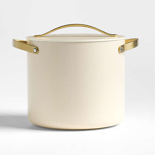 Caraway ® Cookware Plus Cream Ceramic 12-Qt. Stock Pot with Gold Hardware