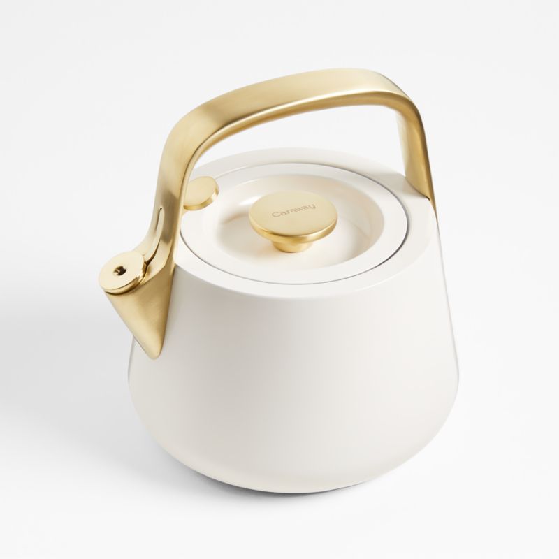 Caraway Home ® Cream Stovetop Whistling Tea Kettle with Gold Hardware