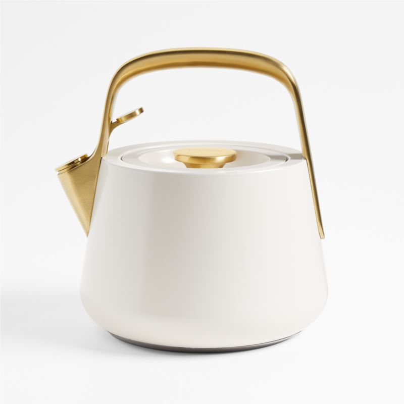 Caraway Home ® Cream Stovetop Whistling Tea Kettle with Gold Hardware
