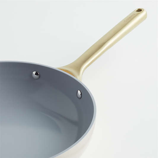 Caraway Cream Non-Stick Ceramic Fry Pan with Gold Hardware