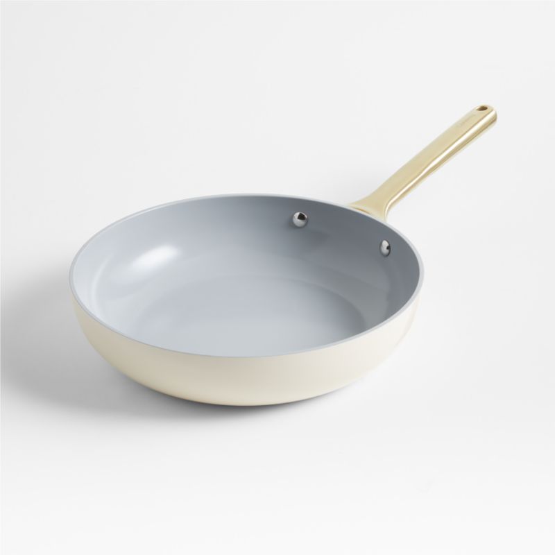 Caraway Cream Non-Stick Ceramic Fry Pan with Gold Hardware