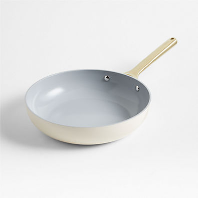 View Caraway Cream Non-Stick Ceramic Fry Pan with Gold Hardware details