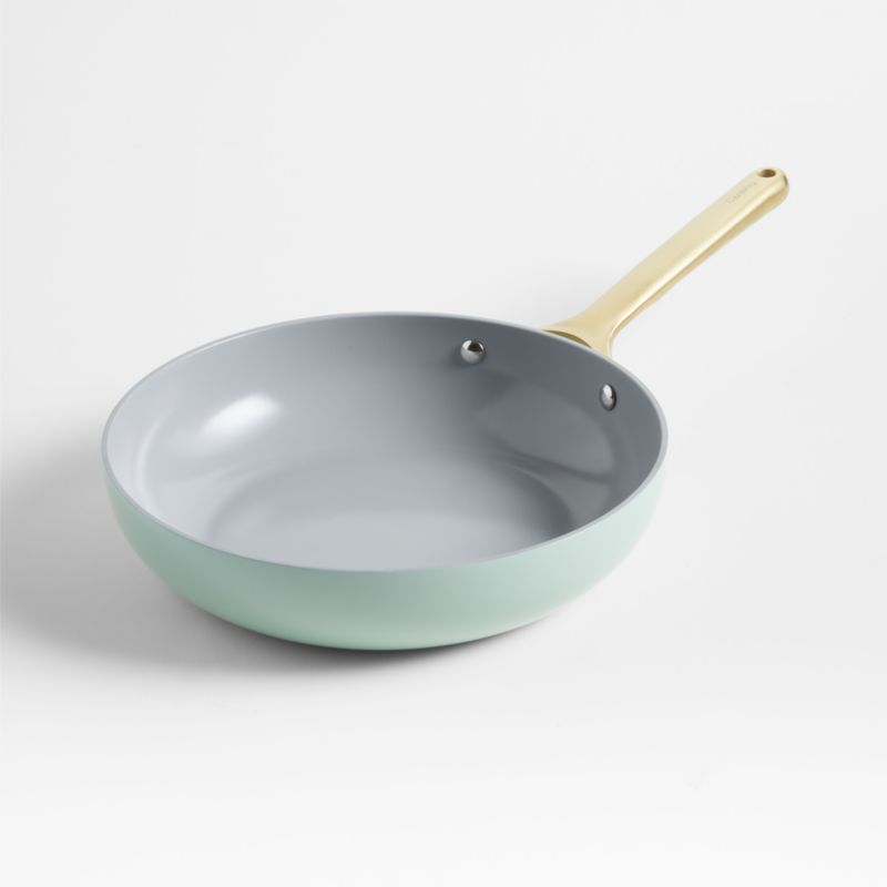 Caraway Silt Green Non-Stick Ceramic Fry Pan with Gold Hardware with Gold Hardware