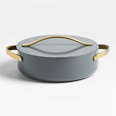 Caraway ® Cookware Plus 6-Qt. Graphite Ceramic Nonstick Rondeau Pan with Gold Hardware