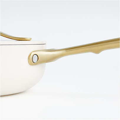 Crate&Barrel Caraway Home 7-Piece Cream Ceramic Non-Stick Cookware Set with  Gold Hardware