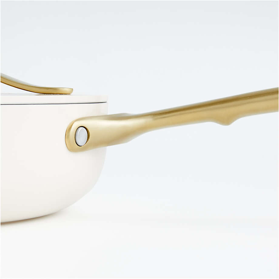 Caraway Cream Non-Stick Ceramic Saute Pan with Gold Hardware +