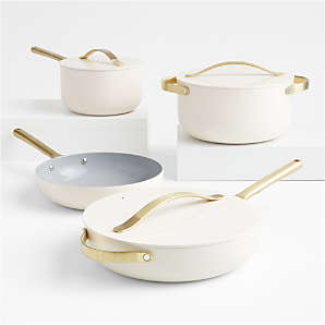 Reserve Ceramic Nonstick 10-Piece Cookware Set, Dove Gray with Gold-T