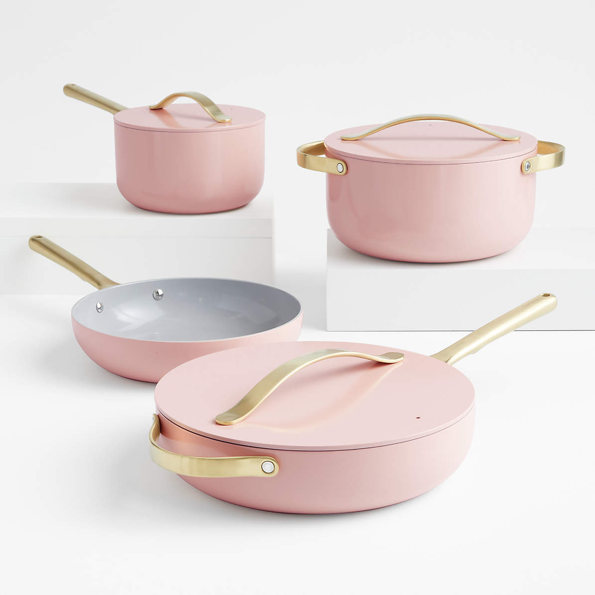9 Piece Cookware Pan Set Rose Gold Saucepan Non Stick Stainless Steel Cooking 