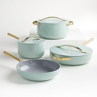 View Caraway ® Silt Green 12-Piece Ceramic Non-Stick Cookware Set with Gold Hardware details