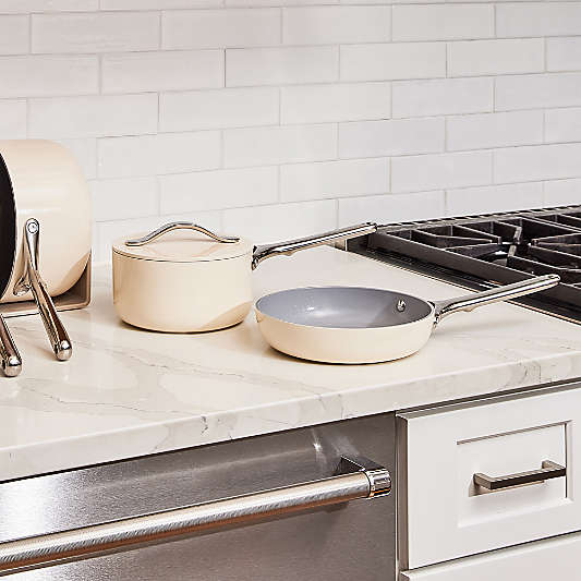 Caraway ® Cream Ceramic Non-Stick Mini Fry Pan & Sauce Pan Cookware Duo