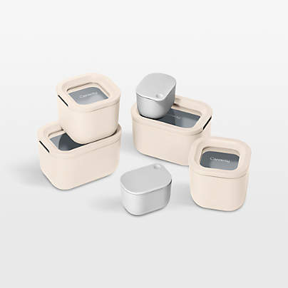 Caraway Cream Mini 11-Piece Ceramic-Coated Glass Food Storage Container Set with Glass-Silicone Lids