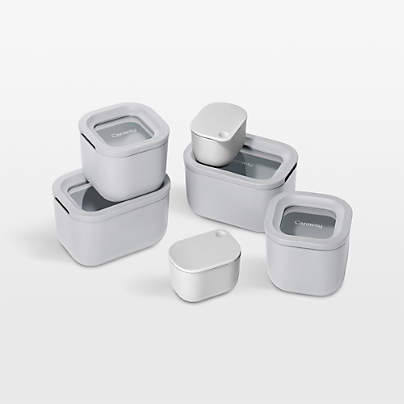 Caraway Grey Mini 11-Piece Ceramic-Coated Glass Food Storage Container Set with Glass-Silicone Lids