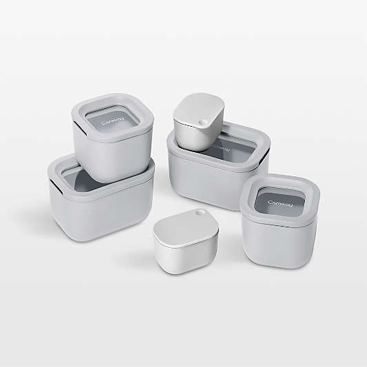 Caraway Grey Mini 11-Piece Ceramic-Coated Glass Food Storage Container Set with Glass-Silicone Lids