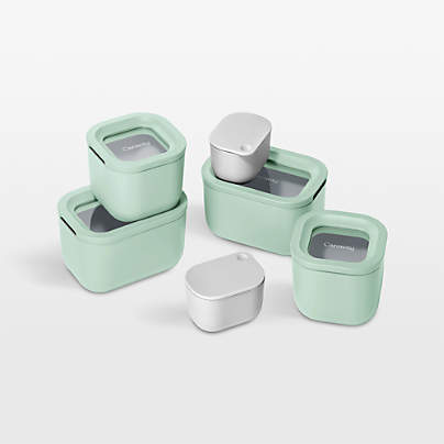 Caraway Mist Mini 11-Piece Ceramic-Coated Glass Food Storage Container Set with Glass-Silicone Lids