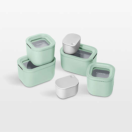 Caraway Mist Mini 11-Piece Ceramic-Coated Glass Food Storage Container Set with Glass-Silicone Lids
