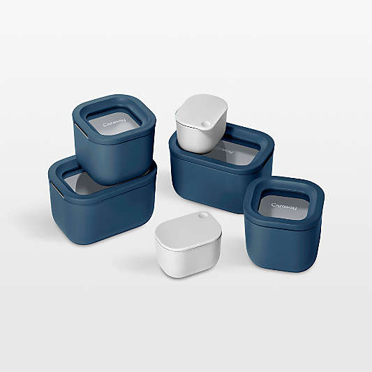 Caraway Navy Mini 11-Piece Ceramic-Coated Glass Food Storage Container Set with Glass-Silicone Lids