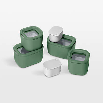 Caraway Sage Mini 11-Piece Ceramic-Coated Glass Food Storage Container Set with Glass-Silicone Lids