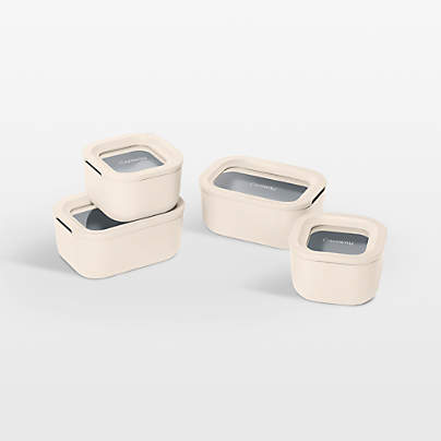Caraway ® Cream Mini 9-Piece Ceramic-Coated Glass Food Storage Container Set with Glass-Silicone Lids