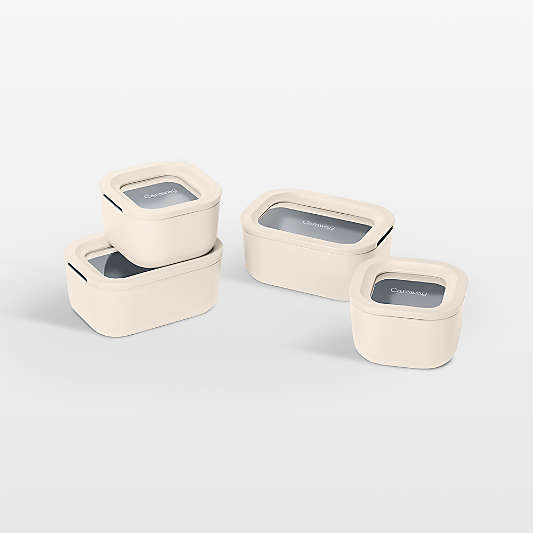 Caraway ® Cream Mini 9-Piece Ceramic-Coated Glass Food Storage Container Set with Glass-Silicone Lids