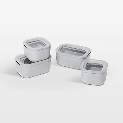 Caraway ® Grey Mini 9-Piece Ceramic-Coated Glass Food Storage Container Set with Glass-Silicone Lids
