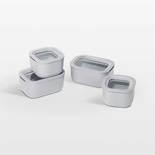 Caraway ® Grey Mini 9-Piece Ceramic-Coated Glass Food Storage Container Set with Glass-Silicone Lids