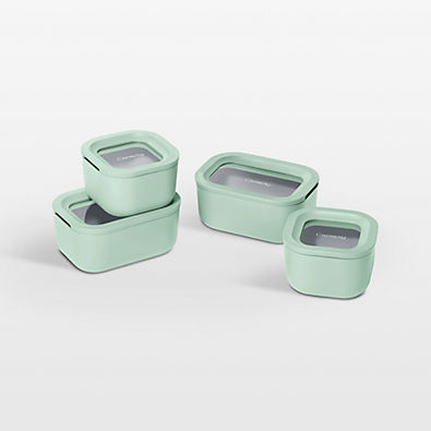 View Caraway ® Mist Mini 9-Piece Ceramic-Coated Glass Food Storage Container Set with Glass-Silicone Lids details