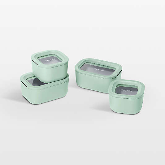 Caraway ® Mist Mini 9-Piece Ceramic-Coated Glass Food Storage Container Set with Glass-Silicone Lids