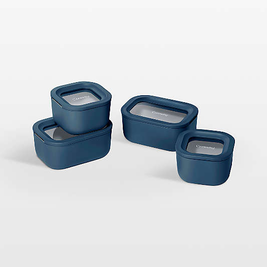 Caraway ® Navy Mini 9-Piece Ceramic-Coated Glass Food Storage Container Set with Glass-Silicone Lids