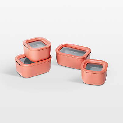Caraway ® Perracotta Mini 9-Piece Ceramic-Coated Glass Food Storage Container Set with Glass-Silicone Lids