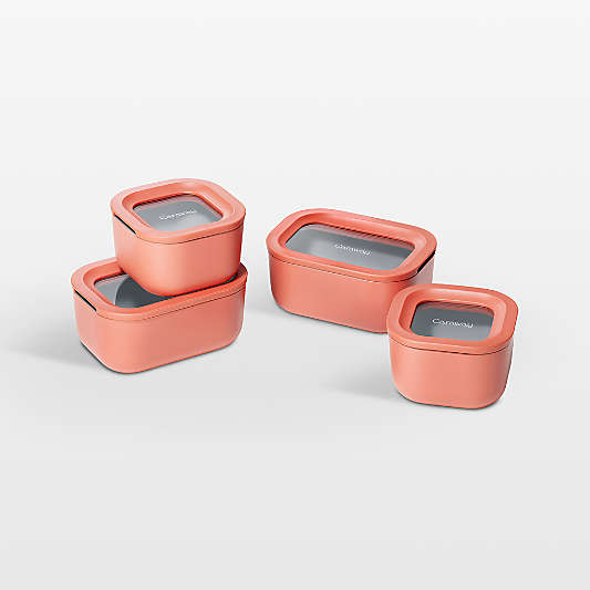 Caraway ® Perracotta Mini 9-Piece Ceramic-Coated Glass Food Storage Container Set with Glass-Silicone Lids