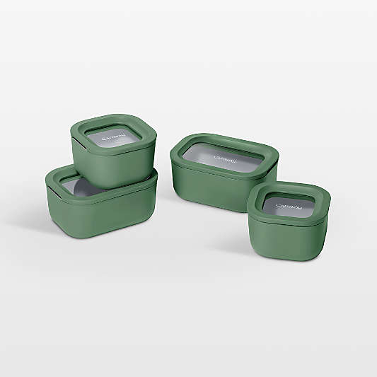 Caraway ® Sage Mini 9-Piece Ceramic-Coated Glass Food Storage Container Set with Glass-Silicone Lids