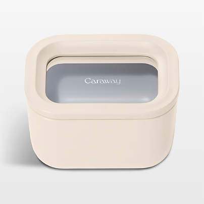Caraway Cream Mini Rectangular Ceramic-Coated Glass Food Storage Container with Glass-Silicone Lid