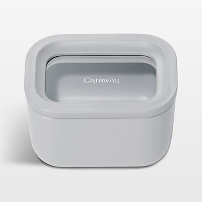 View Caraway ® Grey Mini Rectangular Ceramic-Coated Glass Food Storage Container with Glass-Silicone Lid details