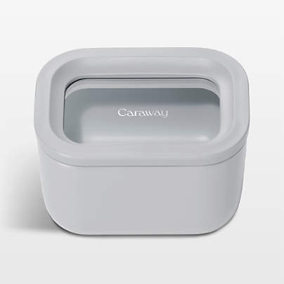 Caraway Grey Mini Rectangular Ceramic-Coated Glass Food Storage Container with Glass-Silicone Lid