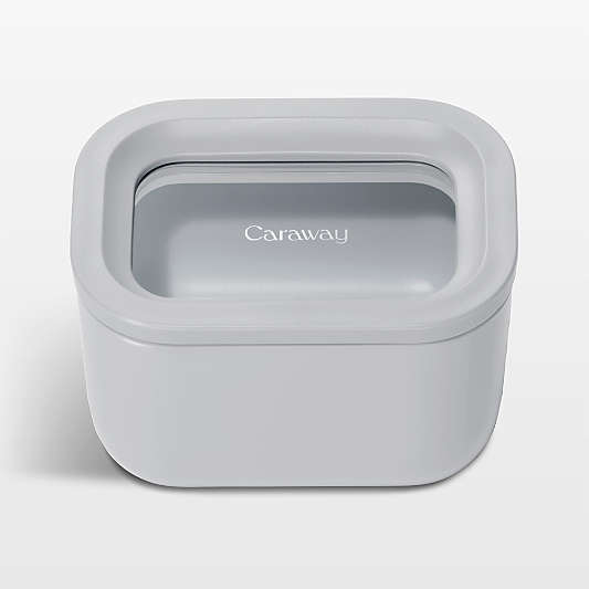 Caraway Grey Mini Rectangular Ceramic-Coated Glass Food Storage Container with Glass-Silicone Lid