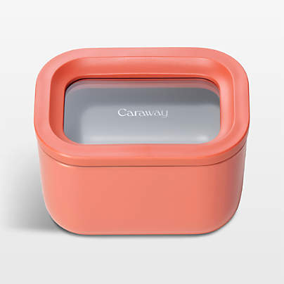 Caraway Perracotta Mini Rectangular Ceramic-Coated Glass Food Storage Container with Glass-Silicone Lid