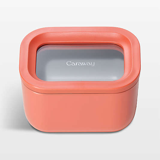 Caraway Perracotta Mini Rectangular Ceramic-Coated Glass Food Storage Container with Glass-Silicone Lid