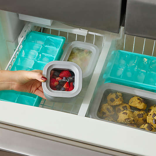 Caraway Grey Mini Square Ceramic-Coated Glass Food Storage Container with Glass-Silicone Lid
