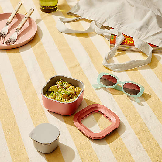 Caraway Sage Mini Square Ceramic-Coated Glass Food Storage Container with Glass-Silicone Lid