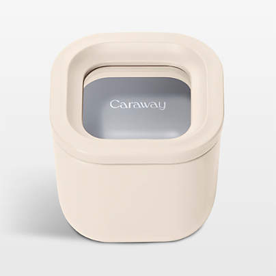 Caraway ® Cream Mini Square Ceramic-Coated Glass Food Storage Container with Glass-Silicone Lid