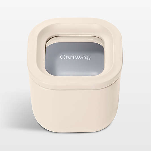 Caraway Cream Mini Square Ceramic-Coated Glass Food Storage Container with Glass-Silicone Lid