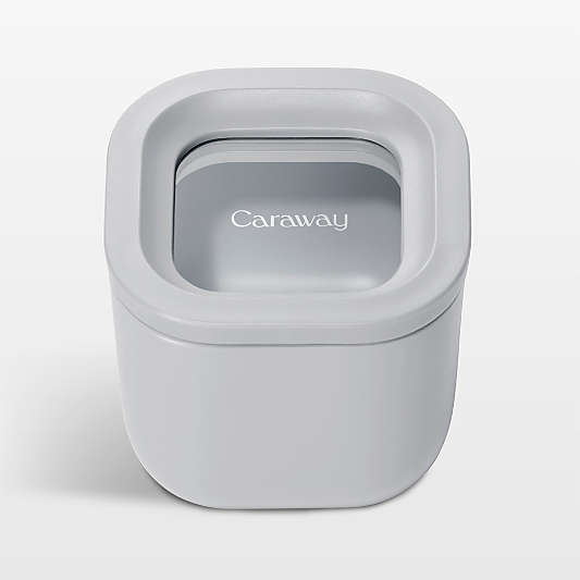 Caraway Grey Mini Square Ceramic-Coated Glass Food Storage Container with Glass-Silicone Lid