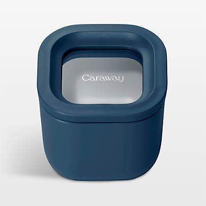 Caraway ® Navy Mini Square Ceramic-Coated Glass Food Storage Container with Glass-Silicone Lid
