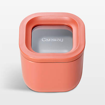 Caraway Perracotta Mini Square Ceramic-Coated Glass Food Storage Container with Glass-Silicone Lid