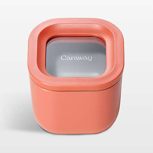 Caraway Perracotta Mini Square Ceramic-Coated Glass Food Storage Container with Glass-Silicone Lid