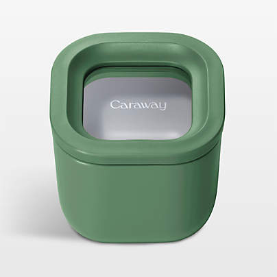 Caraway Sage Mini Square Ceramic-Coated Glass Food Storage Container with Glass-Silicone Lid
