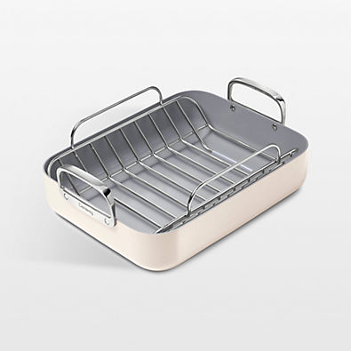 View Caraway ® 16.5" Cream Ceramic Non-Stick Roasting Pan with Rack details